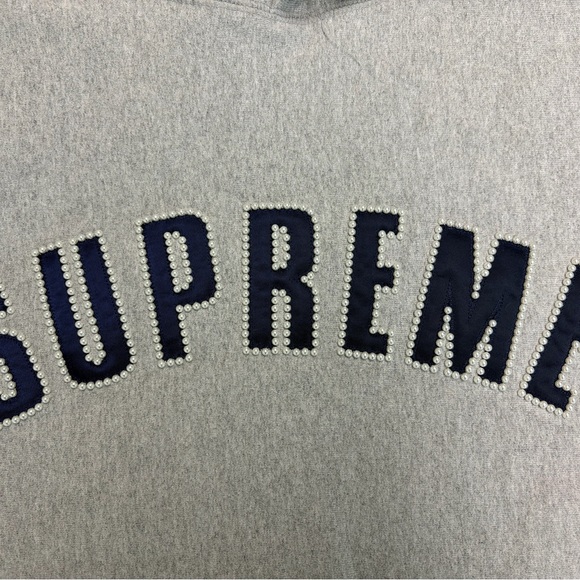 Supreme Light Gray Hoodie with Navy Logo - Picture 2 of 4